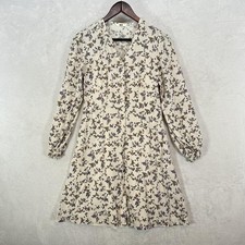 Uniqlo Dress Womens Medium Ivory Floral Long Sleeve Button Front Country Cottage