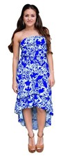 Paisley Print Ruffle Fitted Hi Low Tube Summer Royal Blue M