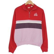 Levi's Sweatshirt Jumper Pullover Women 1/4 Zip Red Cotton Os9 Size XS