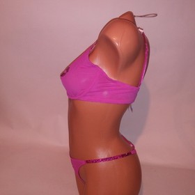 Victoria Secret Bra Set 36C Unlined Demi Medium Thong Panty Pink Shine Strap New