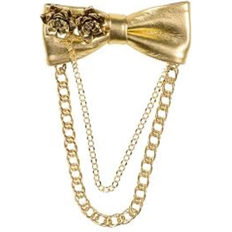 Кожаный галстук-бабочка CHRISTOPHER CHAUN Finale II с цепочками золотой авангард Beyonce - Изображение 2 из 4