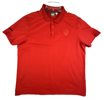 Puma x Ferrari Men's Red Polo Shirt Size XL Logo Patches Short Sleeves