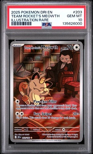 PSA 10 Team Rocket's Meowth 203/182 destined Rivals Illustration Rare POKEMON
