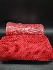 Lot of 2 Rolls 100 Jute Burlap Ribbon 6"x 15' Natural Unwired Red