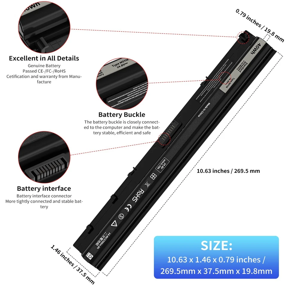 Аккумулятор M5Y1K для Dell Inspiron 15 5000 3000 5566 5555 5558 14 5559 5758/зарядное устройство - Изображение 2 из 4