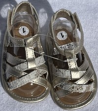 New Gold & Lace Strappy Infant Sandal With Hook & Loop Closure Size 1