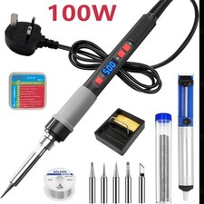 100W Soldering Iron Kit LCD Digital Electric Welding Gun Tool Adjustable Tempe