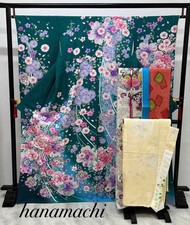 Furisode Kimono Set with Long Undergarment, Silk, Coming-of-Age Ceremony, Used