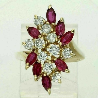2 Ct Marquise Cut Simulated Ruby Engagement Cocktail Ring 14k Yellow Gold Plated