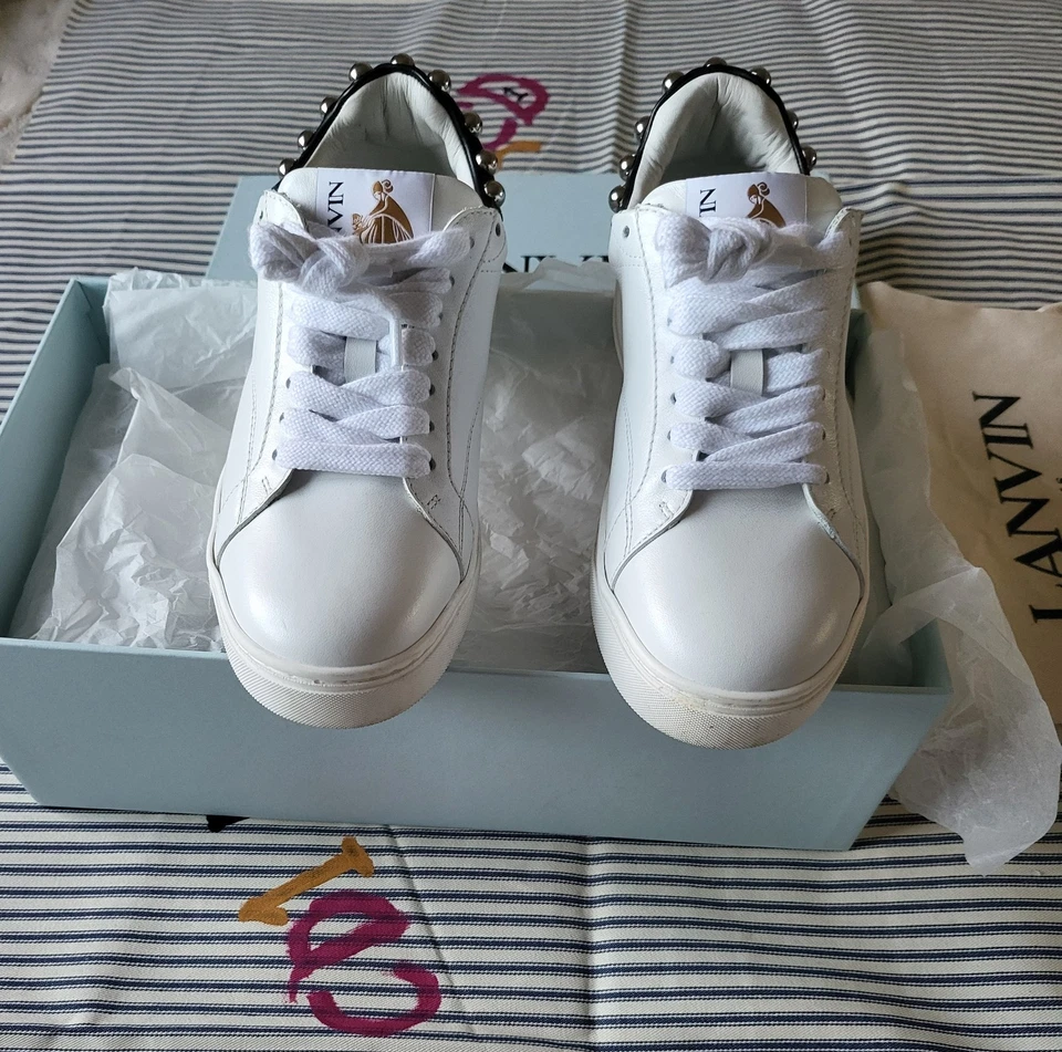 Lanvin White & BlackLeather Sneakers Women's - Image 2 of 4