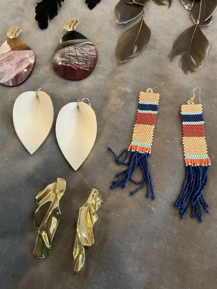 Lote 6 Pendientes Boho Pluma Cuero Cuentas Borla Libre Gente Antro Largo Foto 4 de 4