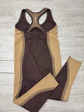 Fabletics Women s One Piece Bodysuit Size M Brown Tan Colorblock Activewear