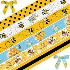 6 Rolls 30 Yards Spring Bee Ribbons for Crafts Wrapping Wreath Bows 3/8'' Honeyc