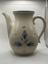Vintage Ceramic Pitcher Cream Blue Marked Bottom NO LID ROUGH SPOUT CRAZING 8”
