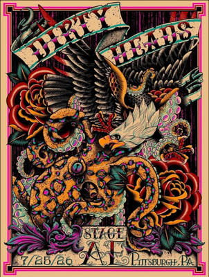 Dirty Heads Poster: Tattoo Eagle, Octopus, and Red Roses in Pittsburgh PA Poster