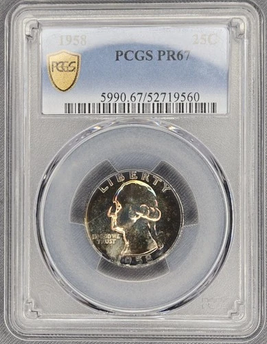 Toned 1958 Washington Quarter PCGS PR67 Proof Silver 25C Coin #52719560