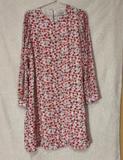 LOFT Dress Womens Large White Red Cherry Novelty Shift Balloon Sleeve Classic