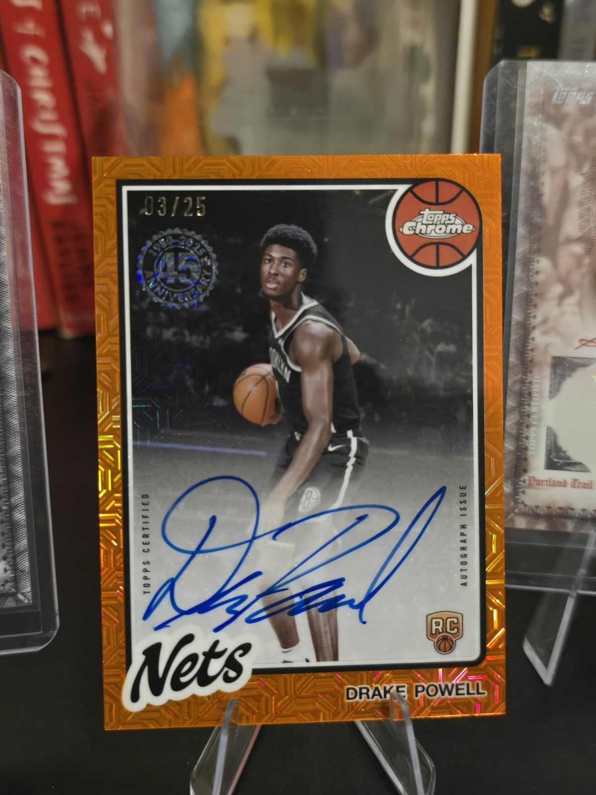 2025-26 Topps #80CR2-DP Drake Powell Nets Chrome Orange Mojo RC ON-CARD AUTO /25