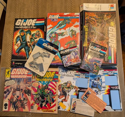 Vintage 80s GI Joe Lot Comic Yearbook Colorforms Game Dog Tag File Card Cardback