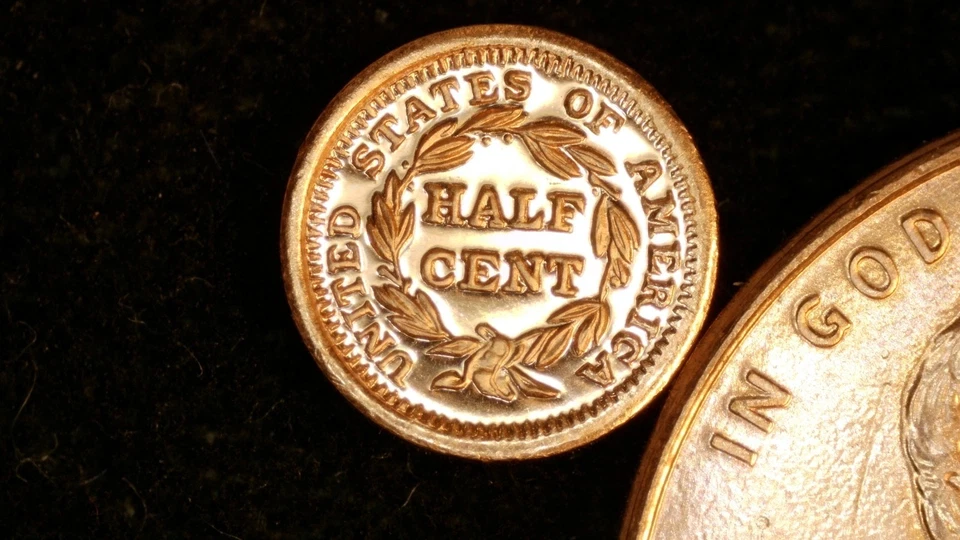 MINIATURE COIN 1840 BRAIDED HAIR HALF CENT PROOF LIKE COPPER - Image 2 of 2