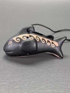 Ceramic Ocarina Pendant Necklace - Orca - Killer Whale - 3"