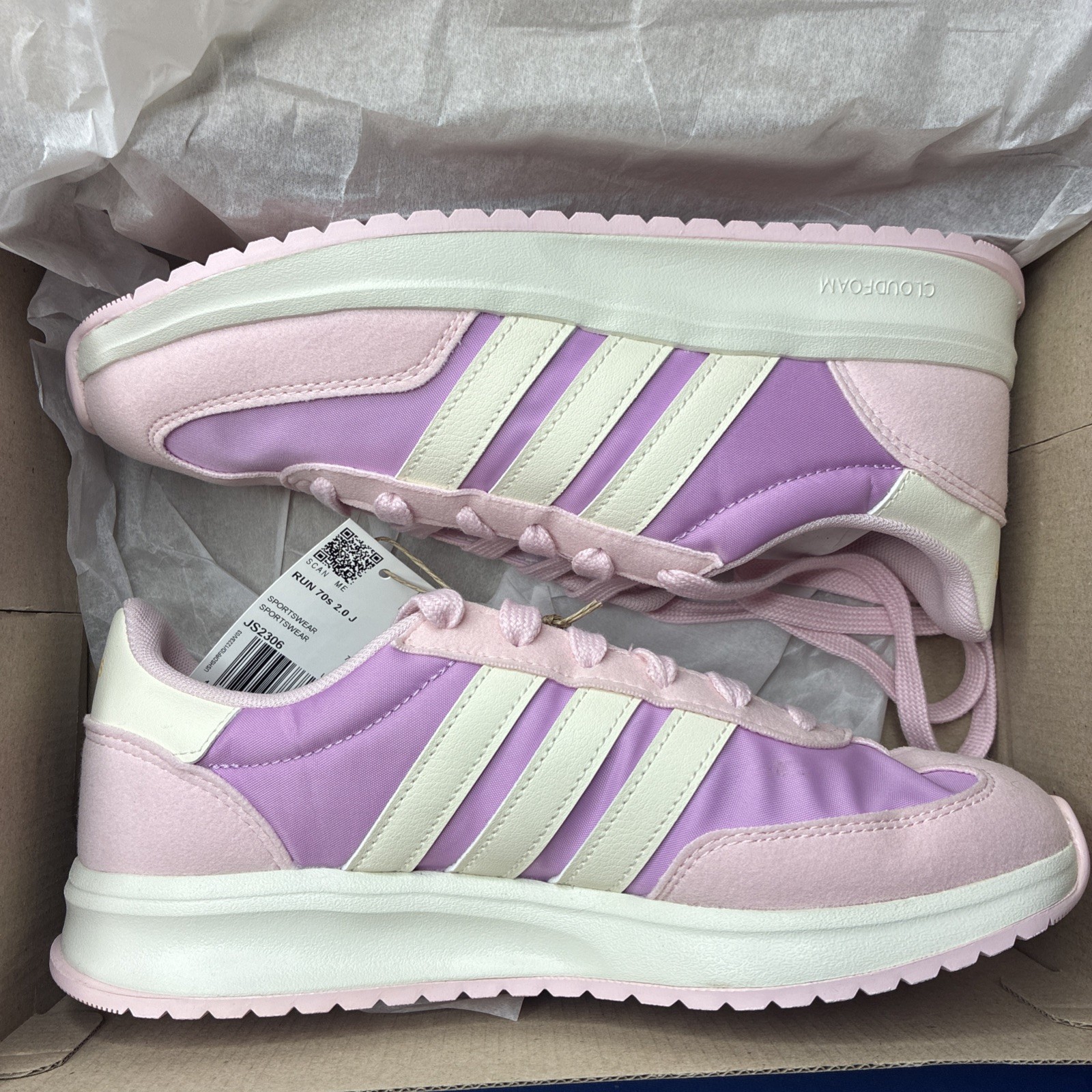 Women's Adidas RUN 70s 2.0 J Baby Pink & White Sneakers Size