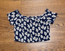 Lulus Women's Floral Smocked Off The Shoulder Short Sleeve Crop Top Size Small
