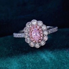 3Ct Oval Cut Lab Created Pink Sapphire Halo Wedding Ring 14K White Gold Plated
