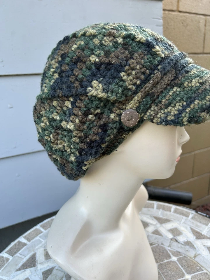 Sombrero de Noviero Color Camuflaje Verde Crochet Slouchy Adulto Gorro Sombrero con Visera Foto 2 de 4