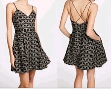 Alice & Olivia Marilla Black Gold Embellished Embroidered Velvet Mini-Dress Sz 0