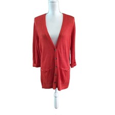 J Jill Size LP PL Large Petite Linen Blend Cardigan Sweater Orange