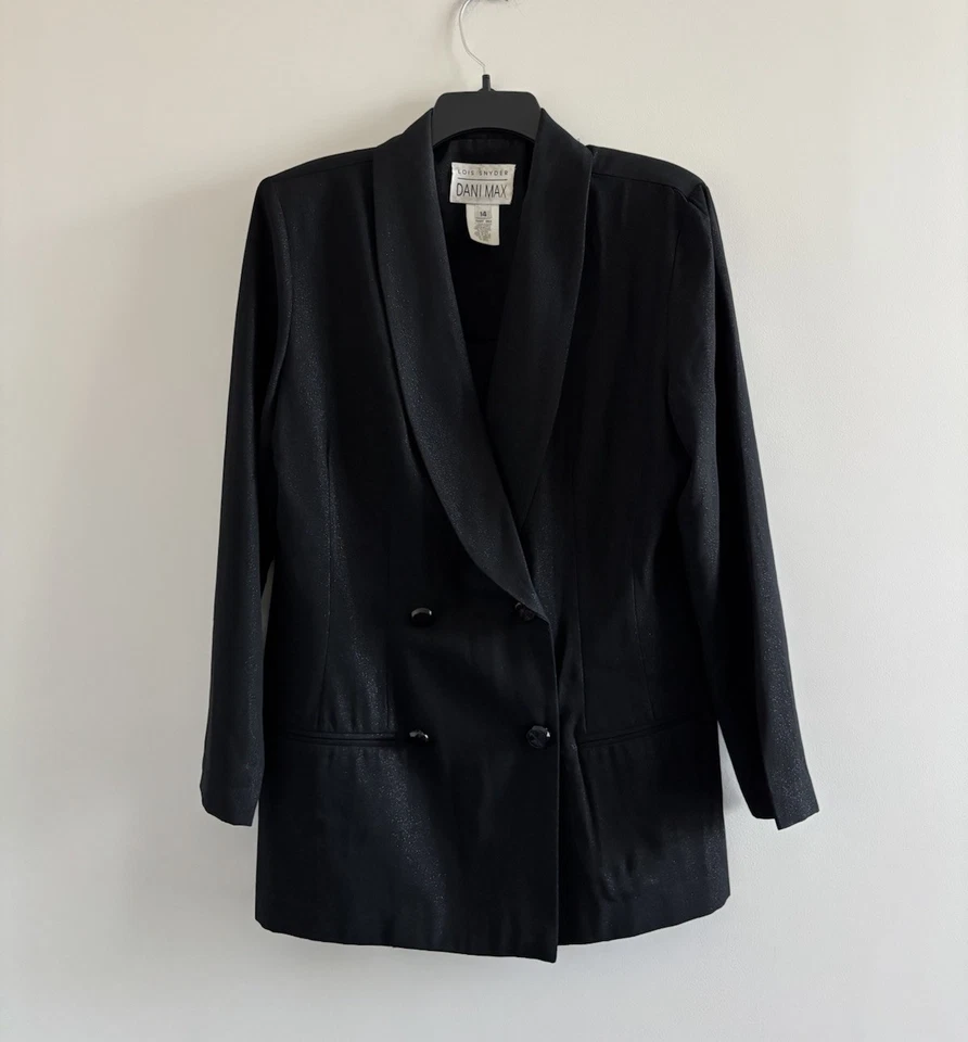Blazer De Colección Dani Max Negro Metálico Doble Pecho Mujeres 14 Carrera Academia EE. UU. Foto 3 de 4