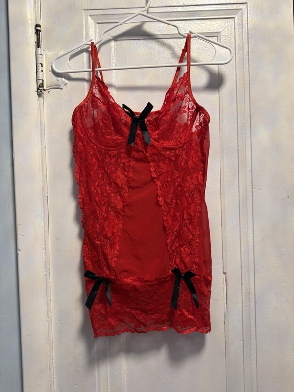 red lingerie lace dress
