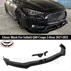 For Infiniti Q60 Coupe 2017-2022 Gloss Black Front Bumper Lip W/Side Canards Kit