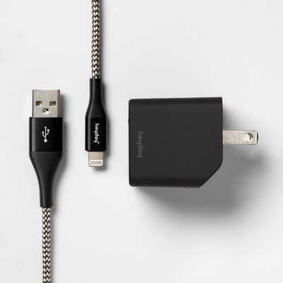 2-Port Wall Charger 15W USB-C & 5W USB-A (with 6' Lighting to USB-A Cable) - he