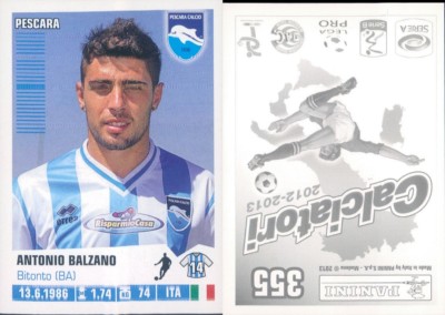 FIGURINE FOOTBALLERS PANINI 2012/13 * PESCARA * BALZANO * N.355 *NEW, PERFECT