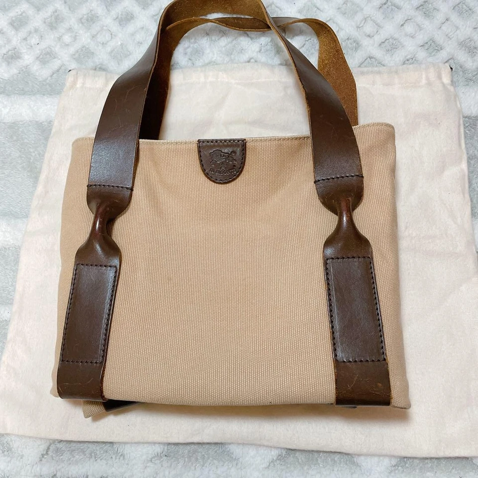 Bolso de Mano IL BISONTE Lona Cuero Color Beige Marrón USADO Foto 4 de 4