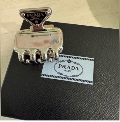 PRADA Hair Clip Women triangle Logo Metal 1IF087 2BA6 F0276 Silver