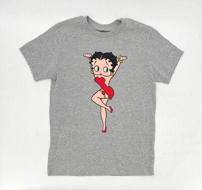 Betty Boop Shirt Womens Large Gray Graphic Print T-Shirt Pullover Red Dress 