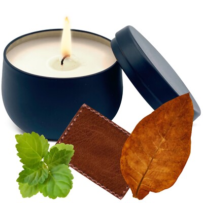 Leather Tobacco Patchouli Scented Soy Wax Candle in Decorative Aroma Tin  Box 6oz