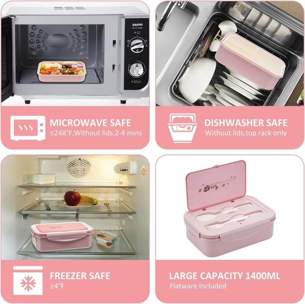 Adult & Kids Bento Lunch Box - 1100ML with Spoon & Fork