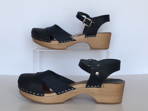 BJORK Swedish Comfort Oiled Leather Clogs Navy Blue Clogs Mila size 36 szs 6-6.5 - Picture 3 of 23