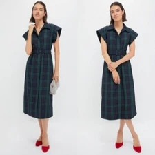 Tuckernuck NEW Blackwatch Chloe Plaid Navy Green Classic Midi Dress Size S