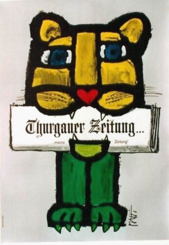 Póster original vintage THURGAUER ZEITUNG SWISS NEWS LION 1973 Piatti - Imagen 1 de 1