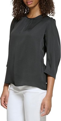 Karl Lagerfeld Paris Soft Cut Out Back Blouse Women's S Black Solid 3/4 Sleeve