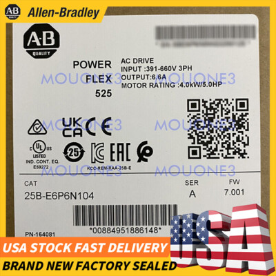 #ad Allen Bradley 25B E6P6N104 PowerFlex 525 4kW 5Hp 660V AC Drive Brand New $1170.00