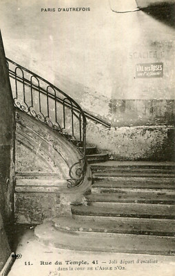 Karte PARIS von einst 41 rue du Temple Schöner Treppenabgang Hof Goldener Adler 