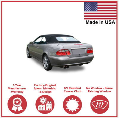 Fits W208 Mercedes Benz CLK Series 1999-2003 Convertible Top Black A5 Canvas