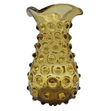 Vintage Empoli Hand Blown Amber Hobnail Art Glass Vase Italian 6 1/2"