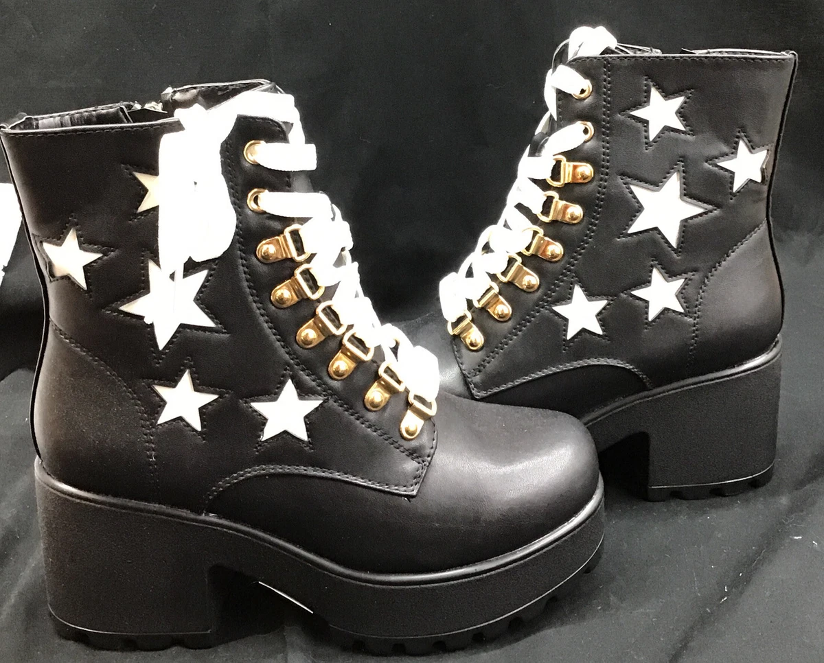 Koi Footwear Women s Patent Platform Lace Up Boots Black W White
